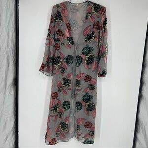 En Creme Kimono Floral Robe sheer  Pink Bohemian